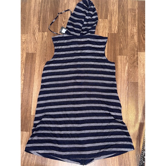 Portocuzu Sleeveless Zip Up Hoodie Vest Navy Gray Stripe Knit M - Picture 5 of 6